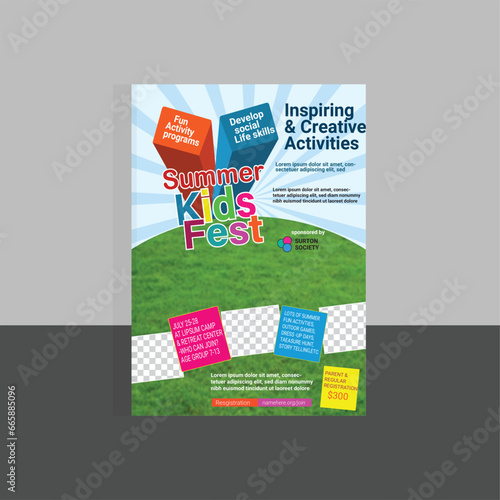 Kid Summer Camp Template Design, vector file design kid activities also use kids activates Flyer, Summer Holiday advert, 