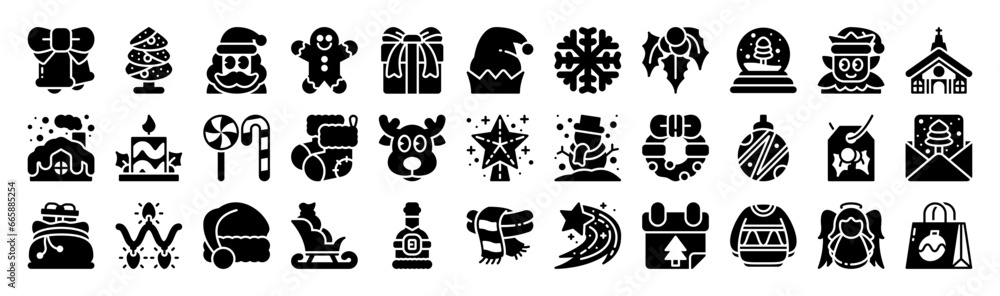 Christmas glyph icon set