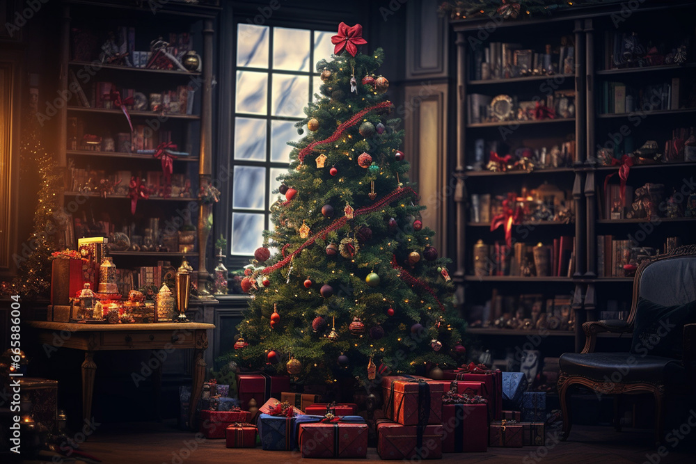 部屋に飾られたクリスマスツリー 部屋に飾られたクリスマスツリー