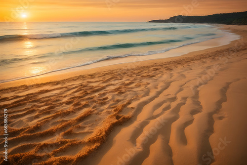 Breathtaking sunrise paints the sky above beach