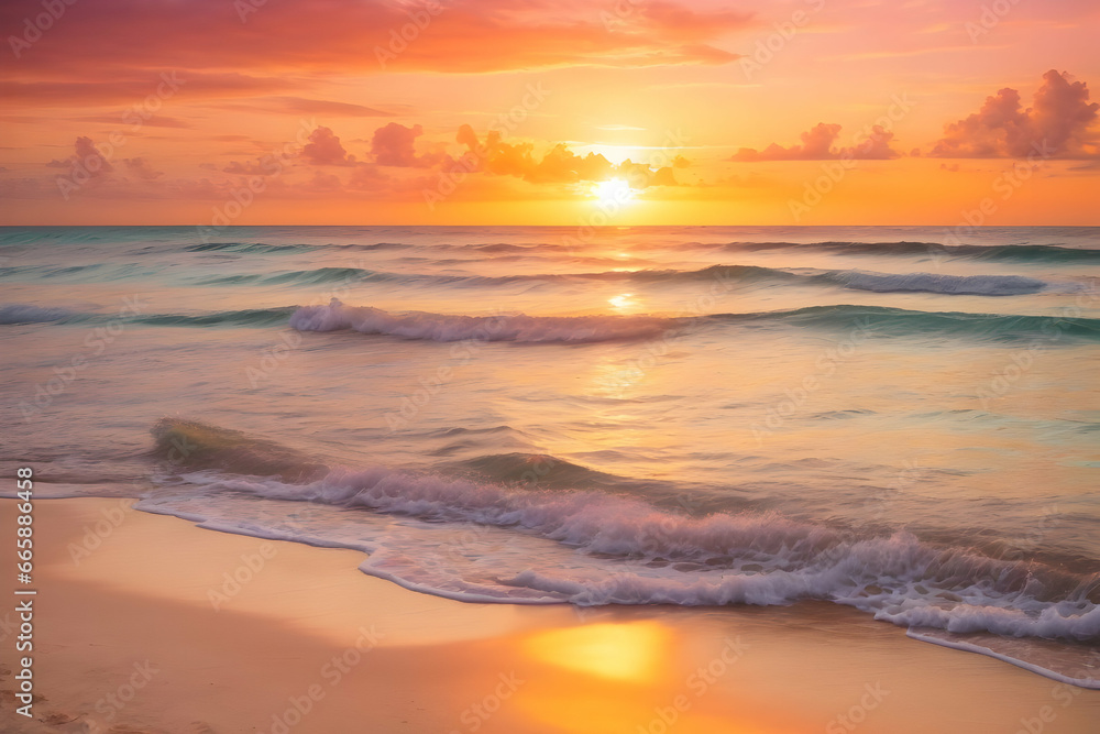 Breathtaking sunrise paints the sky above beach