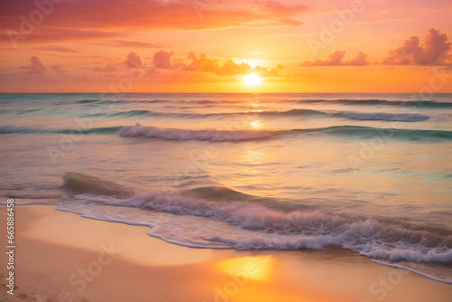 Breathtaking sunrise paints the sky above beach © Ravindu