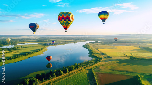 Hot Air Balloons Flying Over Flat Land