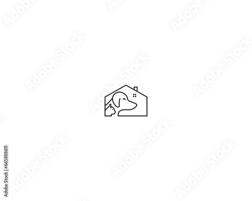 Dog and cat logo design template vector, line of pet logo design suitable for pet shop, store, cafe, business, hotel, veterinary clinic, Domestic animal vector illustration logotype, sign, symbol.