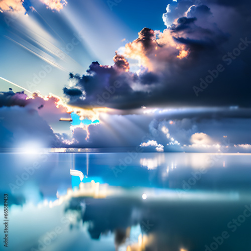 a blue lake reflecting sky  Generative AI