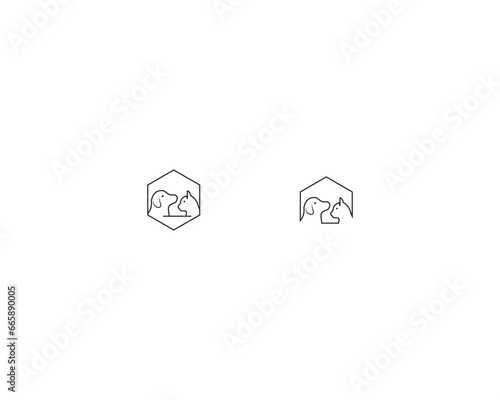 Dog and cat logo design template vector, line of pet logo design suitable for pet shop, store, cafe, business, hotel, veterinary clinic, Domestic animals vector illustration logotype, sign or symbol