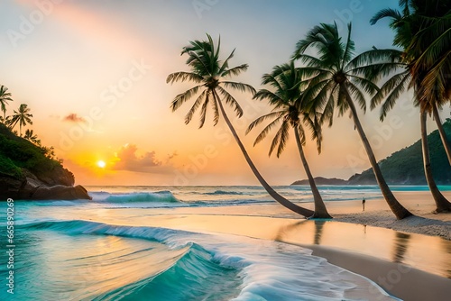 Imagine yourself on a pristine white sandy beach with crystal-clear turquoise waters  palm trees swaying gently in the breeze  and vibrant tropical flowers. This wallpaper brings a sense of relaxation