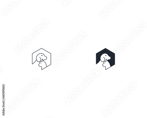 Dog and cat logo design template vector, line of pet logo design suitable for pet shop, store, caffe, business, hotel, veterinary clinic, Domestic animal vector illustration logotype, sign and symbol.