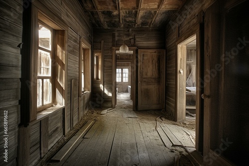 Deserted eerie lodging space. Generative AI © Renata