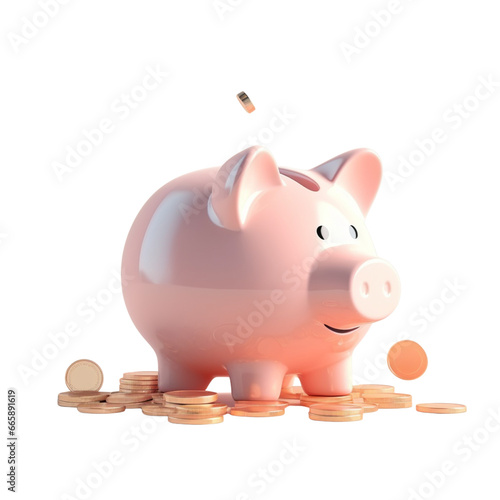 piggy bank with coins. Pastel background. 3D rendering. Financial and investment business concepts
 photo