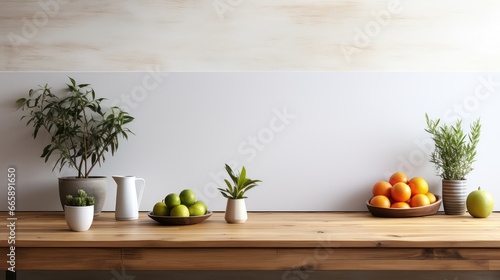 Beautiful kitchen mockup blank white poster frame on wall.