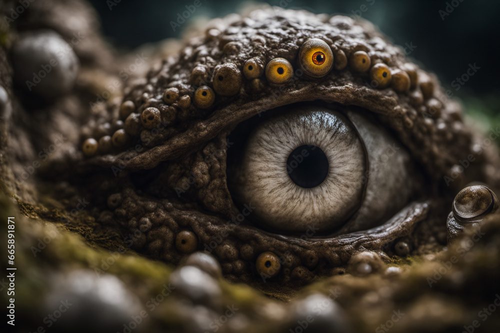 The gaze of strange eyes in the depths of a mysterious cave, creature eyeball The gaze of strange eyes in the depths of a mysterious cave, creature eyeball