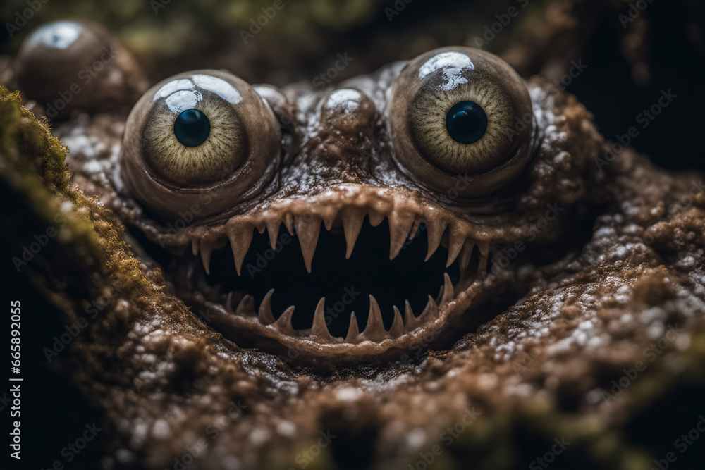 The gaze of strange eyes in the depths of a mysterious cave, creature eyeball The gaze of strange eyes in the depths of a mysterious cave, creature eyeball