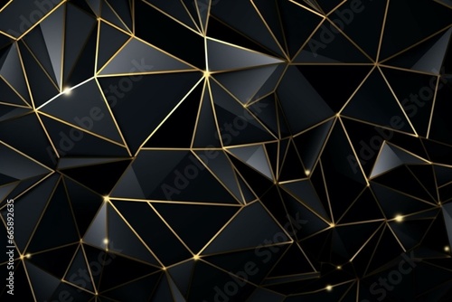 Polygonal background in black with golden lines. Generative AI