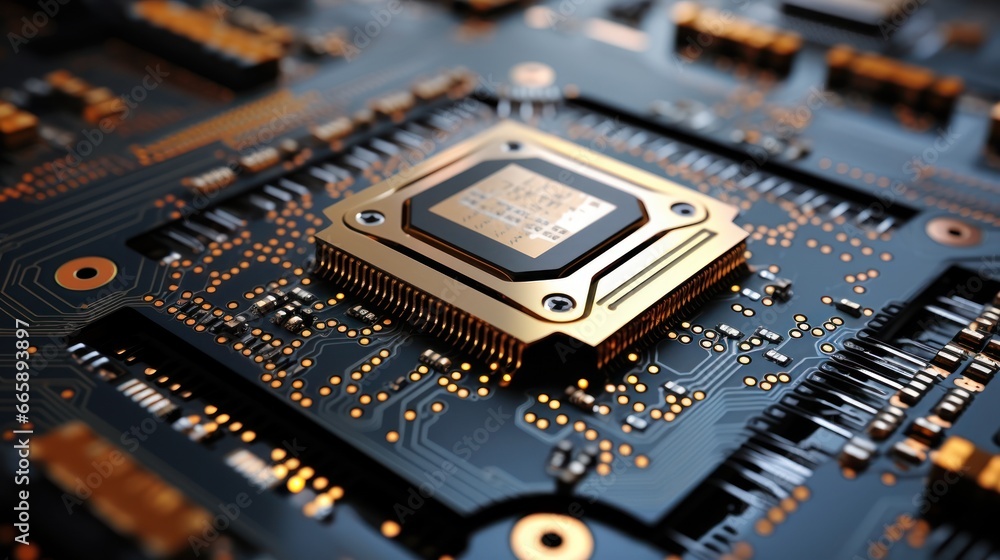 Some kind of part on a computer technology motherboard. AI Generation Some kind of part on a computer technology motherboard. AI Generation