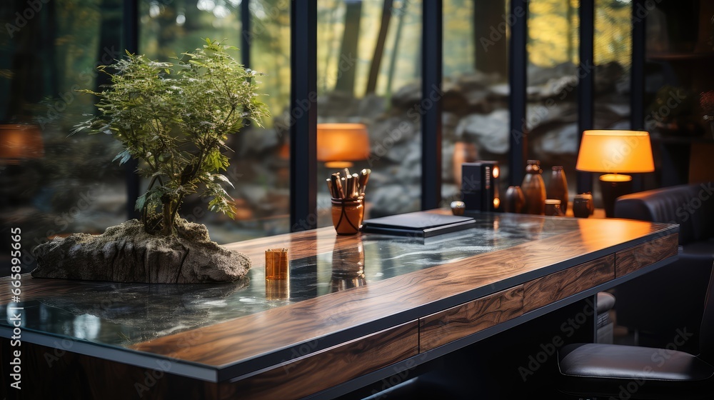 The interior of modern office with wooden floor. The interior of modern office with wooden floor.