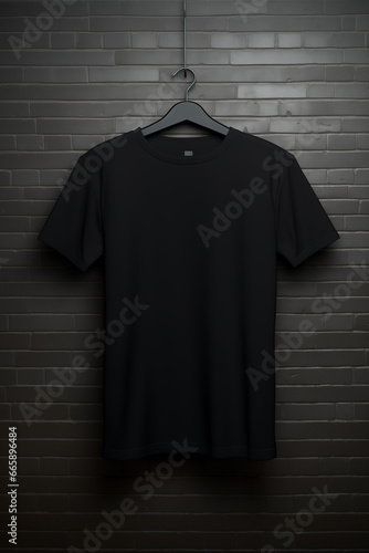 black t-shirt on a hanger