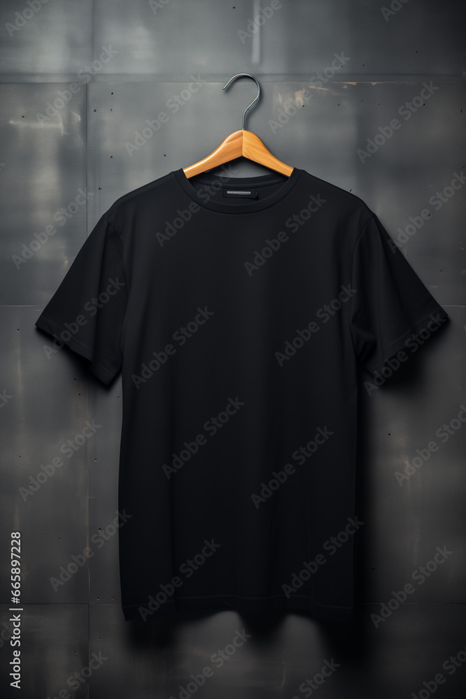 black t-shirt on a hanger black t-shirt on a hanger