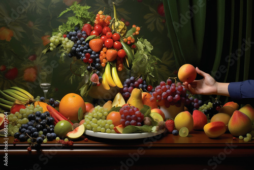 Fresh and healthy fruits table of abundance