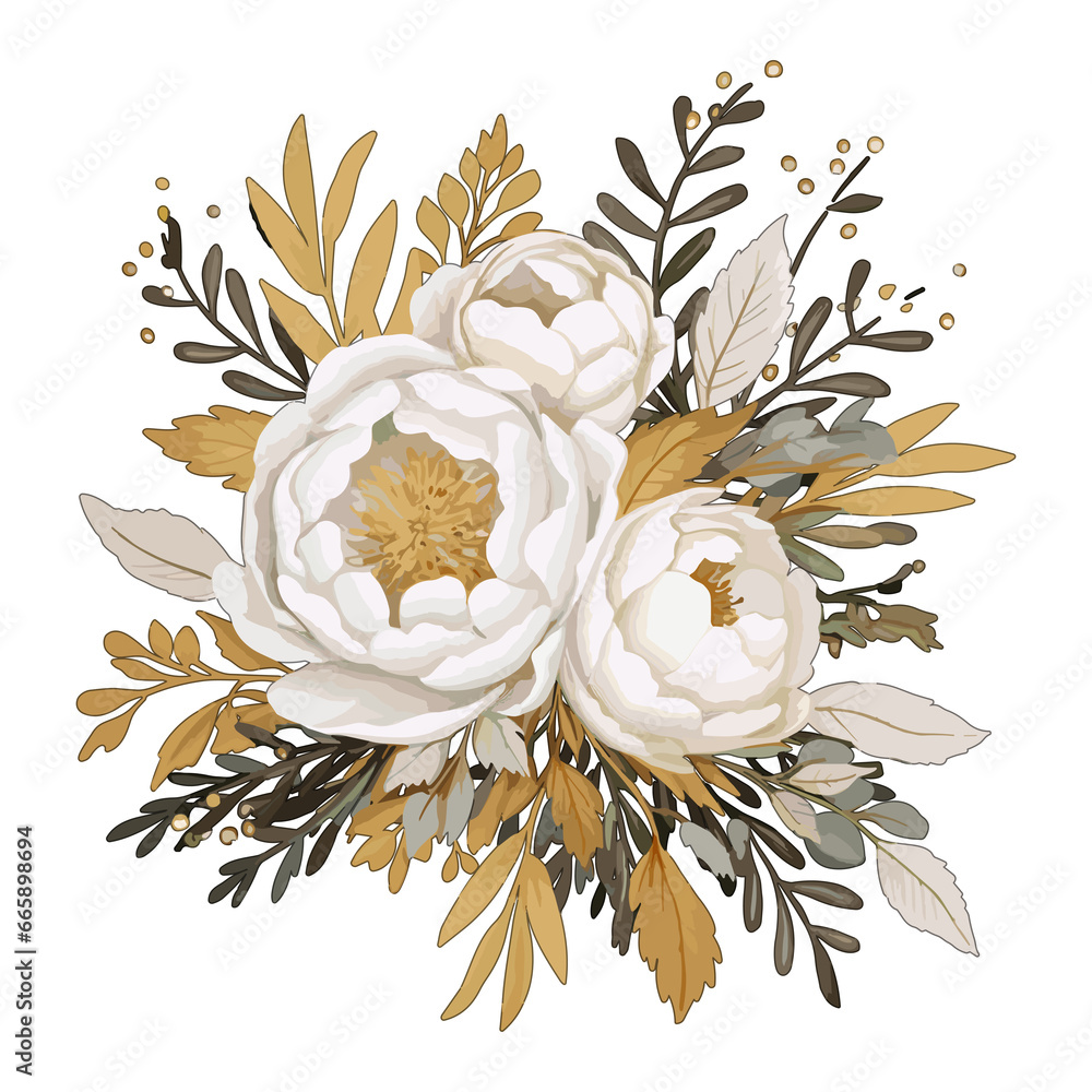 peony flower bouquet illustrations for wedding invitations