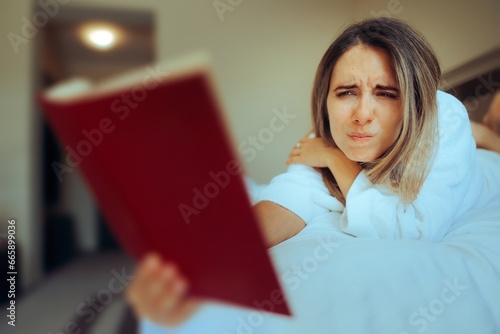 Woman Having Vision Problems Needing Reading Glasses. Millennial girl suffering from early vision loss problems 
