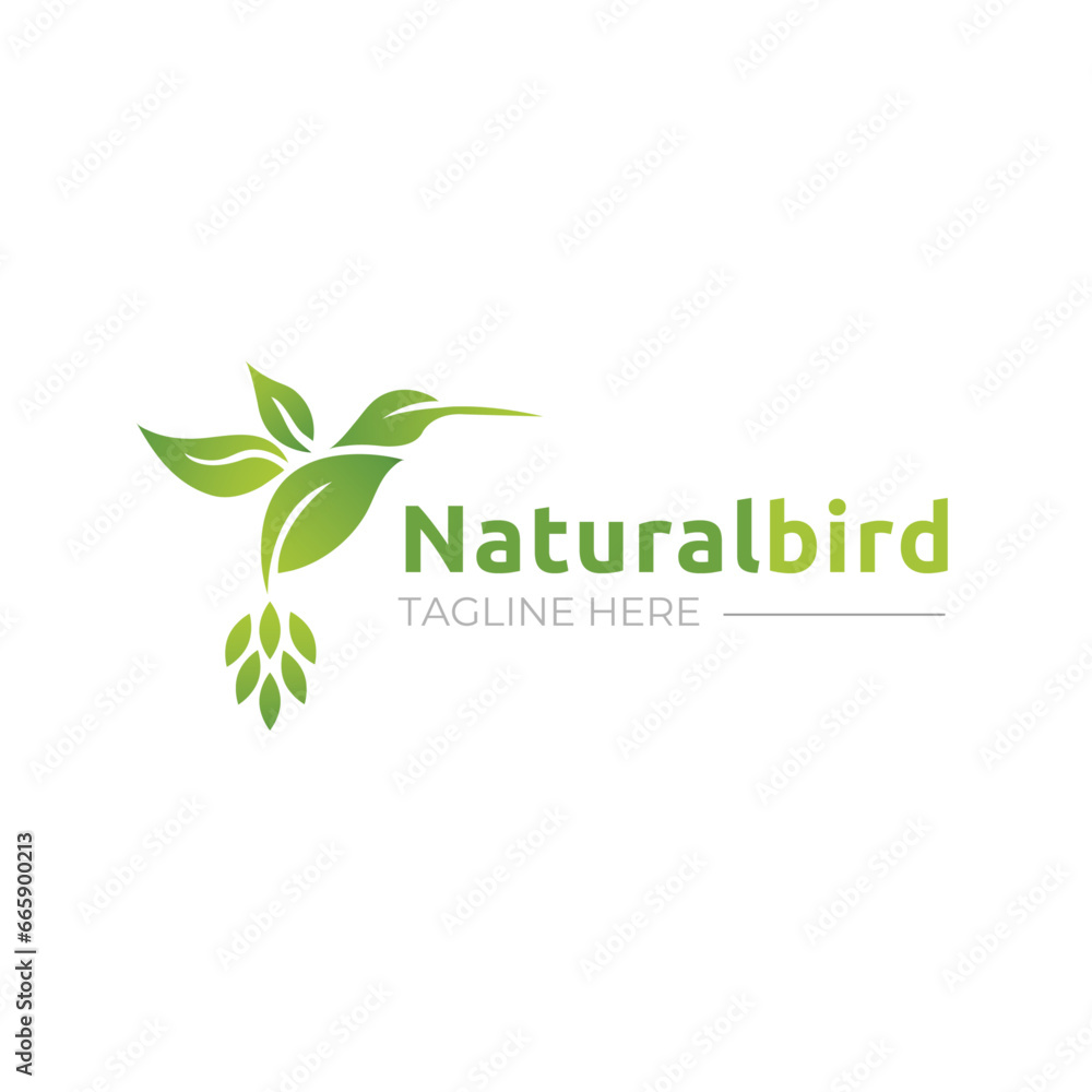 Green Bird, geometric flying ,Green bird leaf  logo