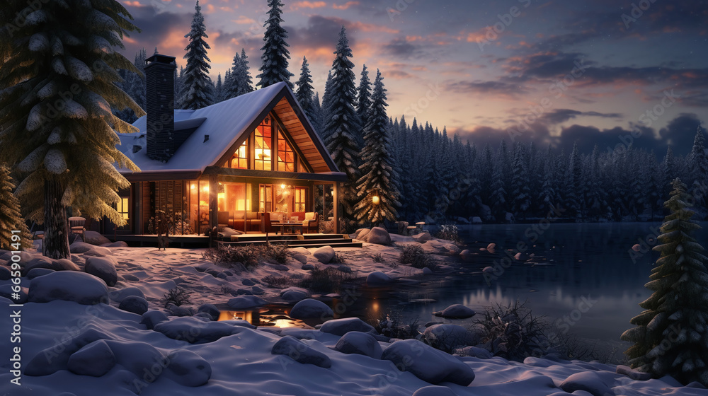 Snowy House Cabin Winter