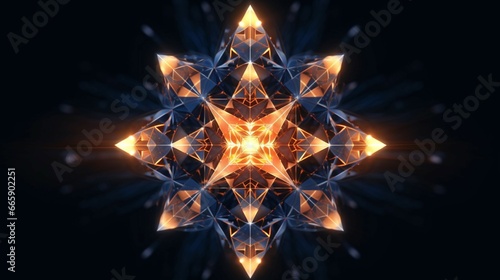 Luminous 3D double tetrahedron star in dark background generative ai photo