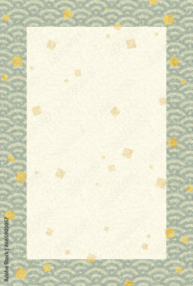 Obraz premium 和風のフレーム・背景素材1（はがきサイズ・青海波・金箔）