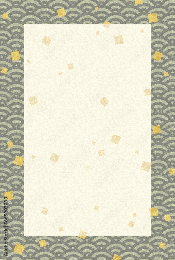 Obraz premium 和風のフレーム・背景素材4（はがきサイズ・青海波・金箔）