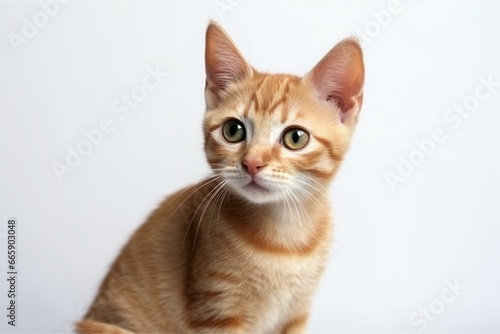 adorable infant domestic short-haired cat isolated on plain white backdrop. Generative AI