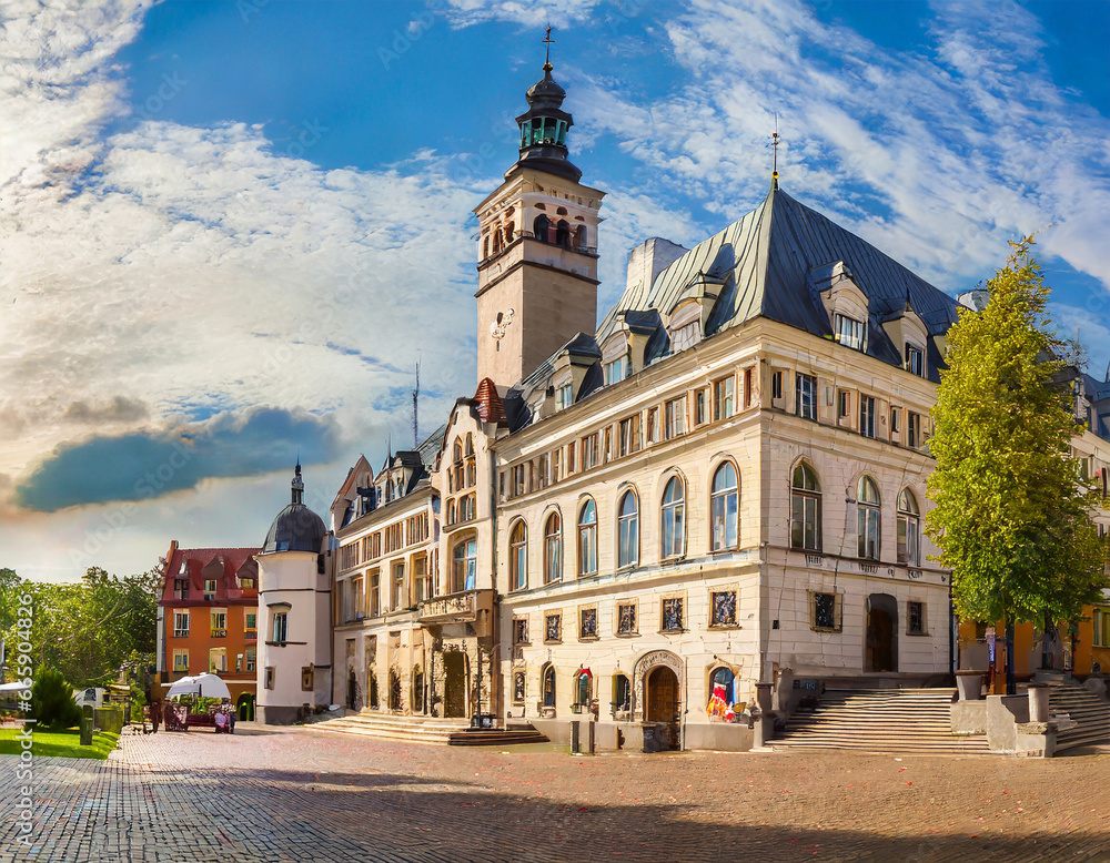 Panorama of City hall in town