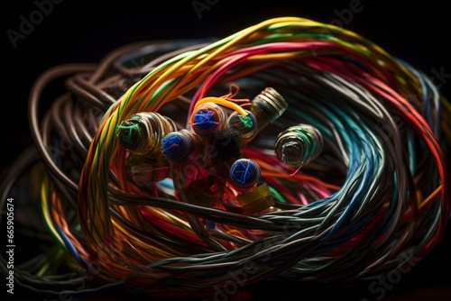 An array of vibrant wires twisting together. Modern and dynamic. Generative AI