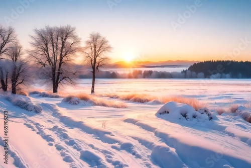 sunset in the snow