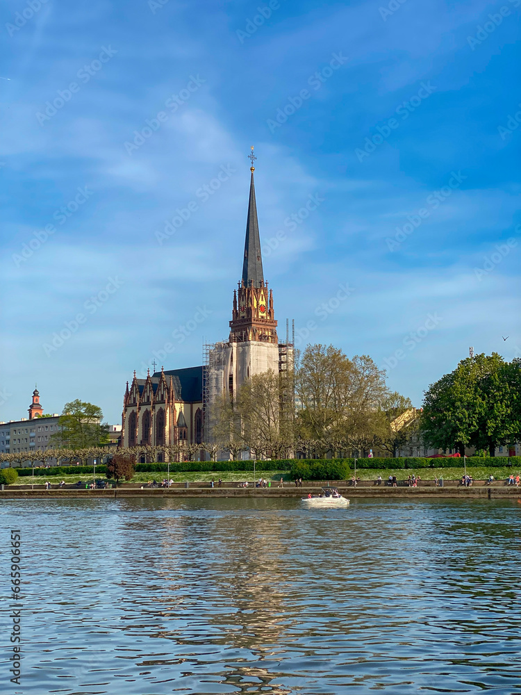 Dreikönigskirche or Three King's Church in Frankfurt on the banks of RIver Main