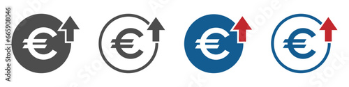 Euro price increase vector icons set. Cost increase vector concepts
