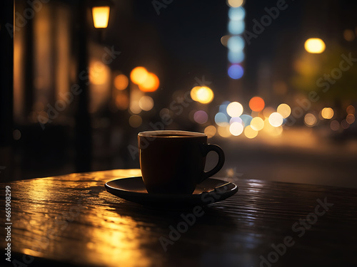 at night coffee cup on the table