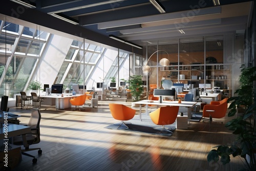 3D rendering of contemporary office space. Generative AI