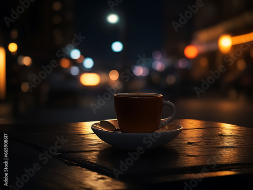 at night coffee cup on the table