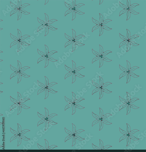 Digital png illustration of black and green pattern of repeated flowers on transparent background