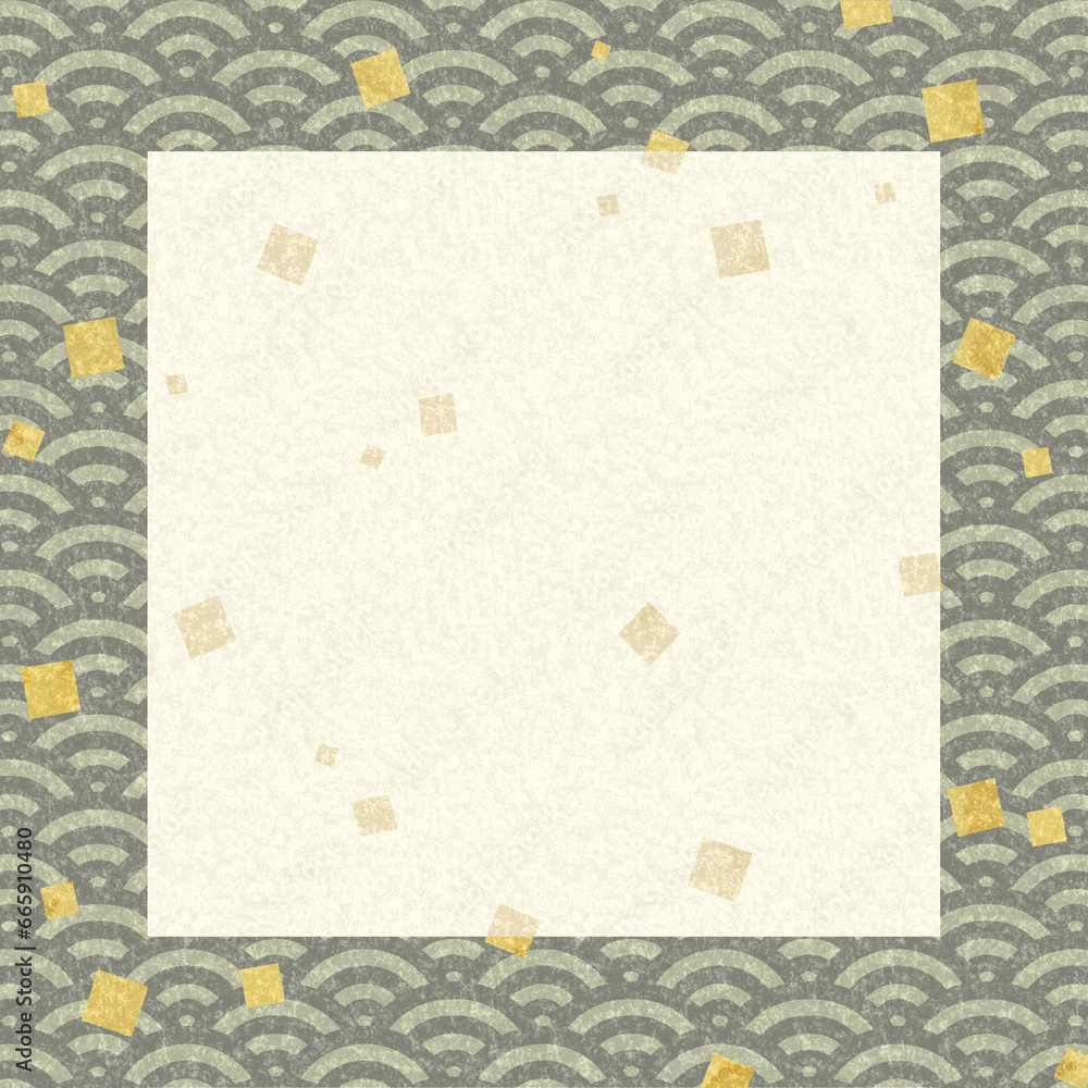 Obraz premium 和風のフレーム・背景素材4（正方形・青海波・金箔）