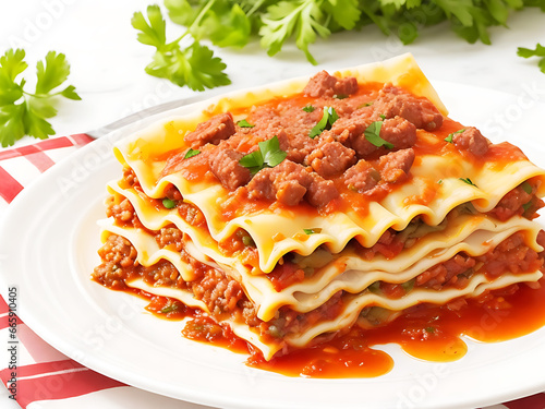 lasagna with layers of pasta and beef