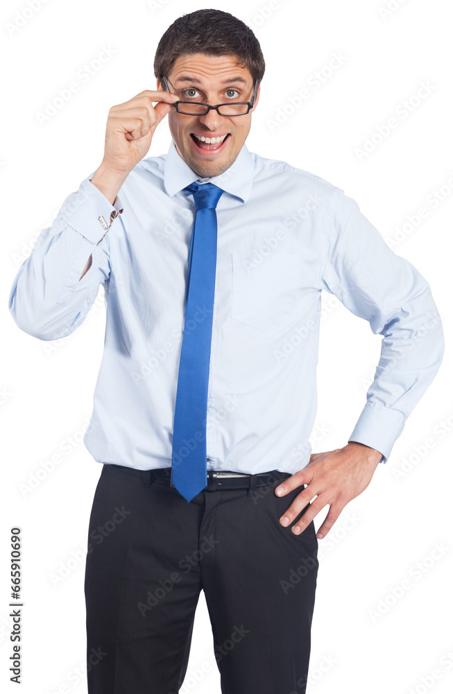 Digital png photo of happy caucasian businessman with glasses, smiling on transparent background Digital png photo of happy caucasian businessman with glasses, smiling on transparent background