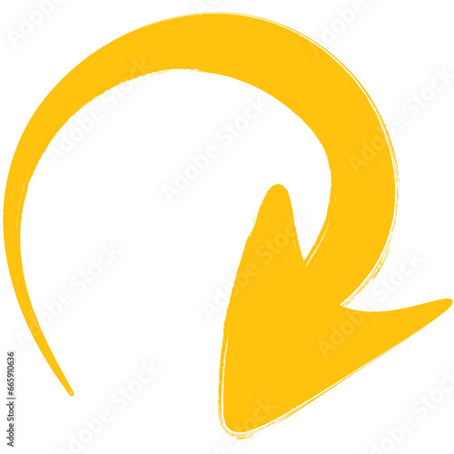 Digital png illustration of big yellow rounded down arrow on transparent background