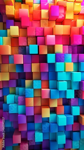 Abstract wall stacking wallpaper with a multicolored cube block background  Generative AI.