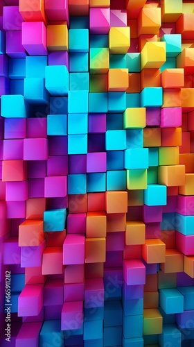 Abstract wall stacking wallpaper with a multicolored cube block background  Generative AI.
