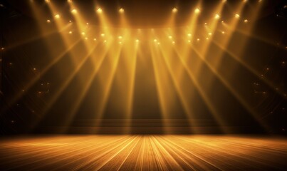 Empty stage podium background, luxury gold background with shiny glow lights
