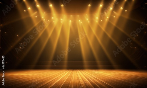 Empty stage podium background, luxury gold background with shiny glow lights