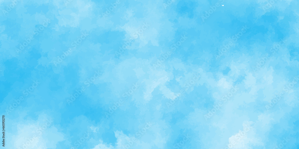 Blue sky is surrounding with tiny white clouds, soft and lovely sky blue watercolor background with clouds,white cloud and clear blue Abstract sky in sunny day with clouds.	