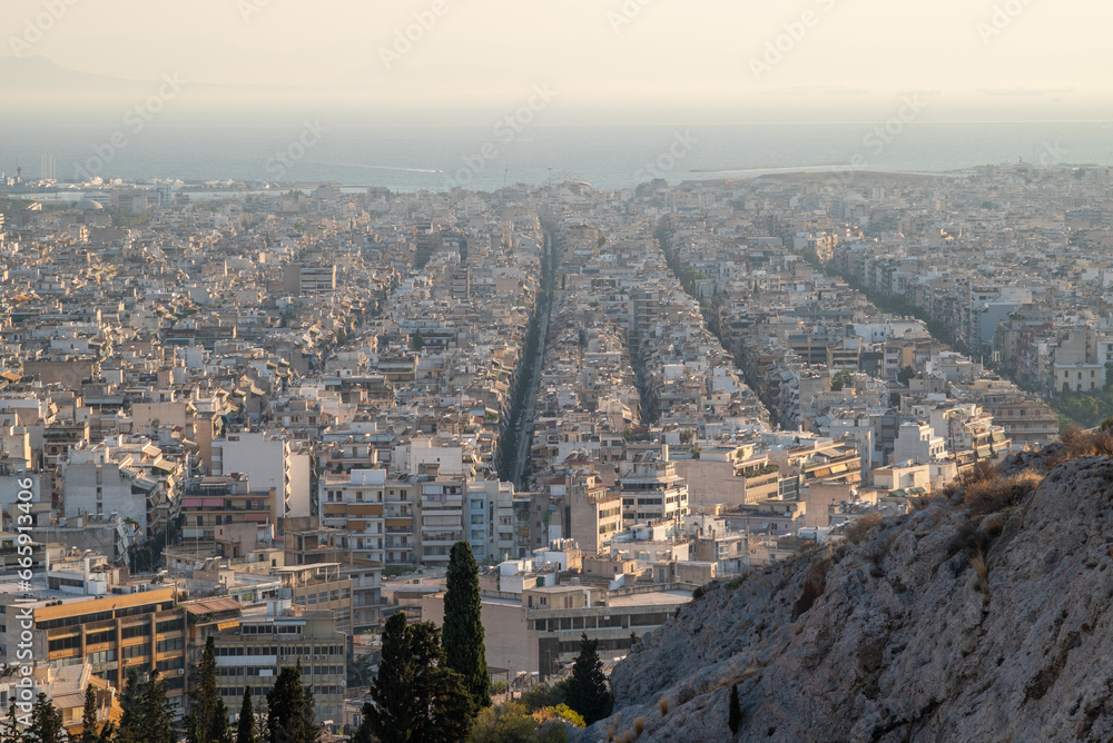 Aerial cityscape view of Athens capital city of Greece